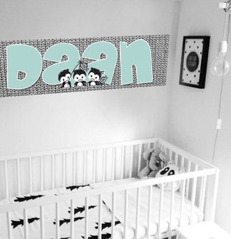 Muursticker babykamer zwart wit mint