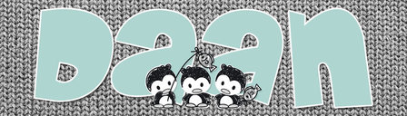 Muursticker pinguin zwart wit mint met naam
