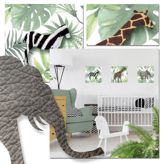Muursticker babykamer jungledieren botanisch jungle