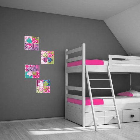 Muursticker Patchwork bloemen
