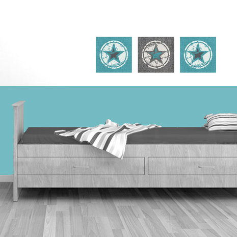 Muursticker ster turquoise grijs jongenskamer
