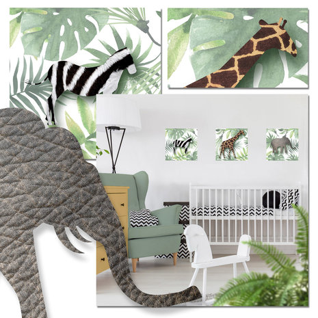 Muursticker babykamer jungledieren botanisch jungle